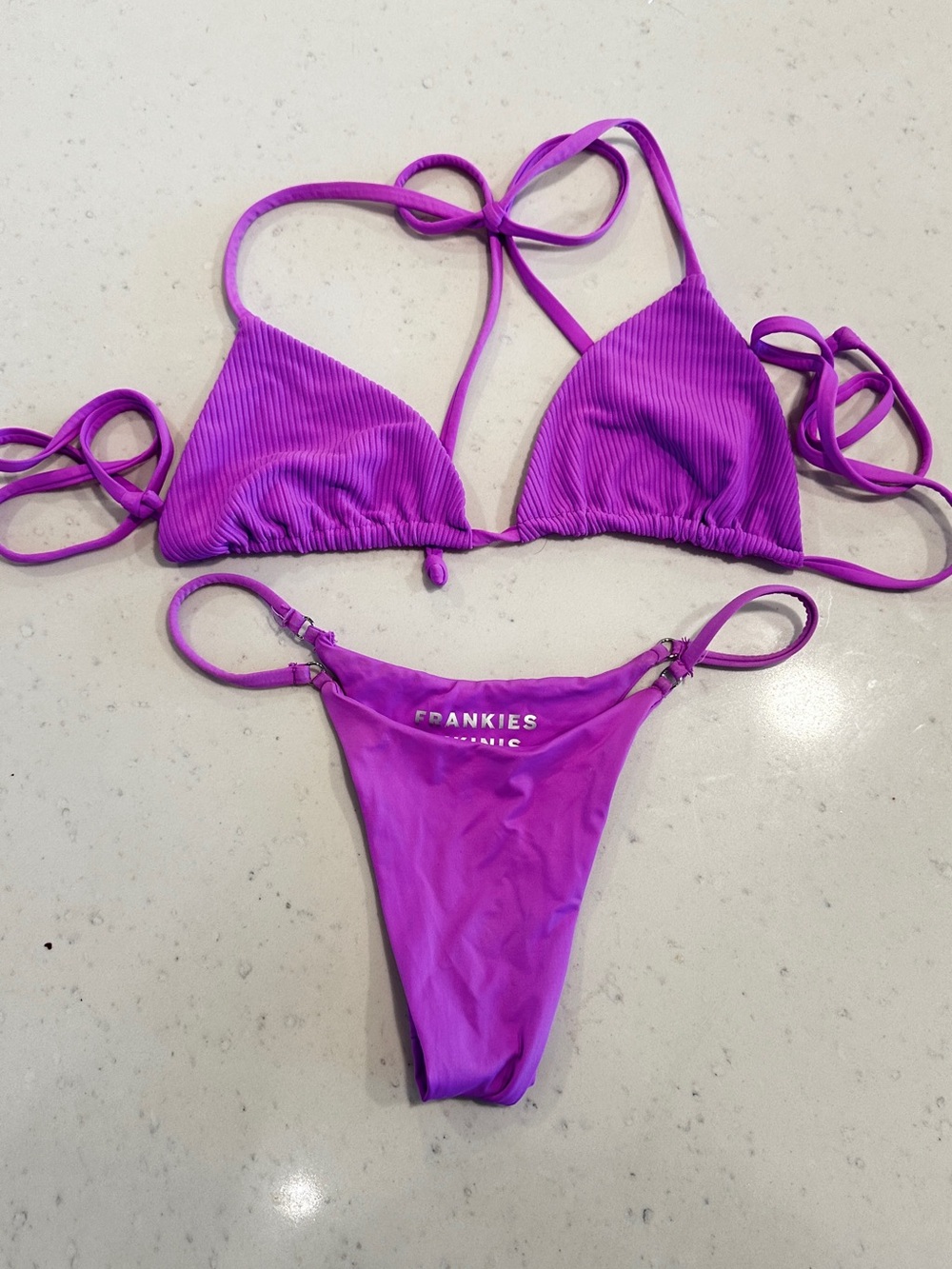 Frankie’s Bikinis Purple Triangle Thong Set Small / XS